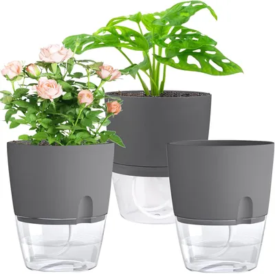 Produktbild von Kräutertopf mit Selbstbewässerung, 3er Set, Blumentöpfe, mit Wasserspeicher,Kräutertopf für Küche,Kräuter Pflanzen Topf für Balkon, für Küchenkräuter