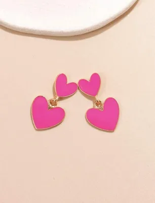 Immagine prodotto di Orecchini a perno - Doppio cuore - Regalo di Natale - Rosa/oro - Festa - Elegante