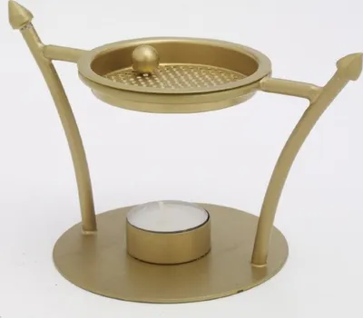 Produktbild von Räucherstövchen Eisen Gold Höhe 12 cm mit Teelicht