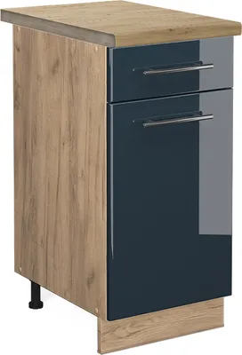 Produktbild von Küchenunterschrank Vicco Fame-Line Dunkelblau Hochglanz 40 cm , AP Eiche, Model 48842