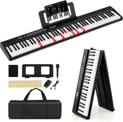 Productafbeelding van Keyboard piano, opvouwbaar piano, elektronisch keyboard met split-functie, 3 leermodi en sustain-pedaal. Draagbaar digitaal piano met dubbele luidsprekers, MP3/USB/MIDI-aansluitingen