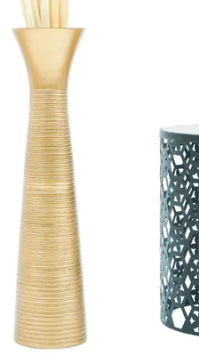 Produktbild von Leewadee Hohe Bodenvase 65 cm aus Mangoholz in gold