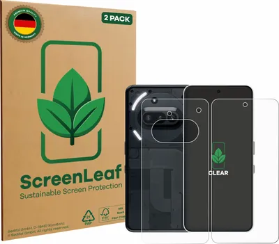 Produktbild von 2x ScreenLeaf Schutzfolie für Nothing Phone (3a) (Display+Rückseite) nachhaltiger Displayschutz Display Schutz Folie Klar Transparent