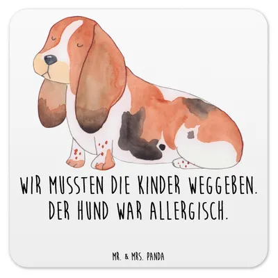 Produktbild von Mr. & Mrs. Panda Untersetzer für Gläser Hund Basset Hound 6er Set - Weiß - Geschenk, coaster, Kinderlos, Tassenuntersetzer, Sprüche, Süß, Glas-Untersetzer
