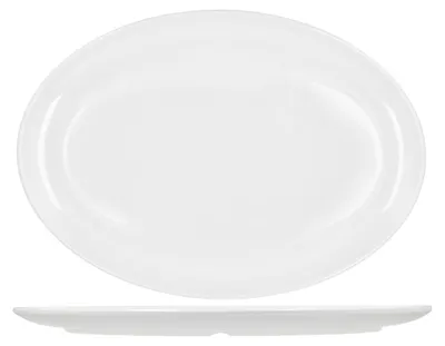 Ovale Melaminplatte, Weiß, 43x30,5x3 cm, spülmaschinengeeignet