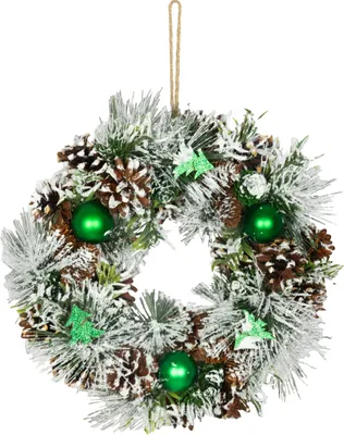 Productafbeelding van Hangkrans MagicHome Kerst, groen-wit, 30x30x8 cm