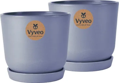 Immagine prodotto di Vyveo - Vaso da fiori Soren con sottovaso - Set da 2 - Grigio scuro - 13x12