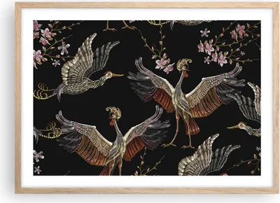 Produktbild von Gerahmtes Poster - Rahmen in heller Eiche - Asiatisch Vögel Verziert - 70x50 cm - Wand Bild - Wanddeko - Wandbilder - Kunstposter - Wandposter - Bilderrahmen - Bilder - Kunstdruck - P2NAA70x50-4556