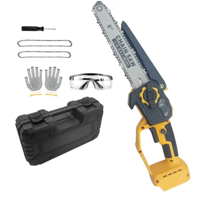 Produktbild von Mini-Kettensäge, Schnurlose Astkettensäge mit Sicherheitsschloss und Ersatzkette, batteriebetrieben für Holzschnitt, Baumtrimmen, Camping (2 Akku)