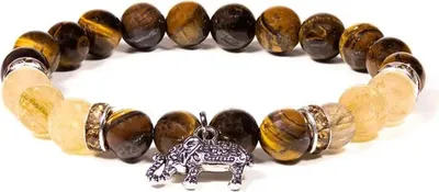 Produktbild von Armband Tigerauge/Rutilquarz mit Elefant – Packung mit 2 Stück – 8 mm