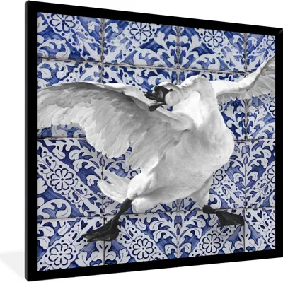 Produktbild von MuchoWow® Gerahmtes Poster Schwan - Kunst - Delfter Blau - Malerei - Alte Meister 40x40 cm - Poster mit Schwarzem Bilderrahmen Wandposter Rahmen Foto Bilder - Mit Rahmen - Wanddekoration Schlafzimmer