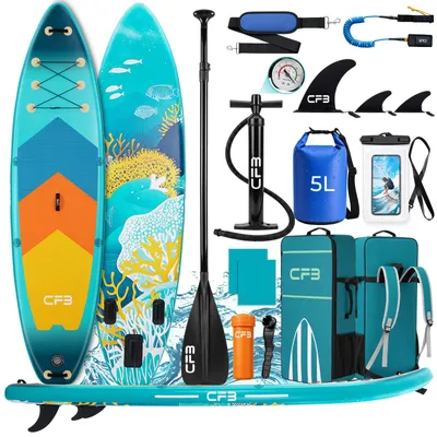 Produktbild von Stand Up Paddle Board 335 mit 86 cm Standfläche, Bis zu 200kg, SUP Board mit Paddel, Pumpe, Rucksack, aufblasbares iSUP Set für Anfänger & Familien