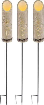 Produktbild von 3er Set LED Solar-Steckleuchte, Bambus, Stanzungen, H 79,5 cm