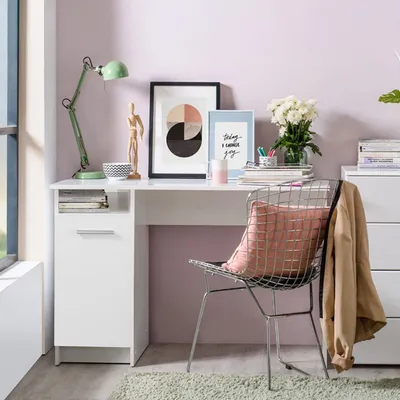 Image de Tiriolo - Bureau, 100x50x75h cm Blanc Mat, 2 Étagères