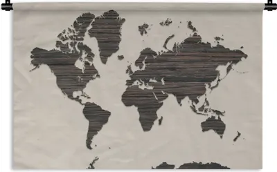 Produktbild von MuchoWow® Wandteppich Wandbehang Weltkarte - Braun - Holz 150x100 cm Tapisserie Dekoration Wandtuch - Waschbar - Tapisserien - Wand-Decke