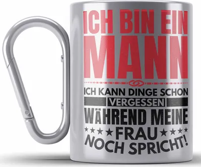 Produktbild von Trendation - Ich Bin Ein Mann Kann Dinge Vergessen Lustige Edelstahl Tasse Karabiner Geschenk Ehemann Jahrestag Spruch (Silber)