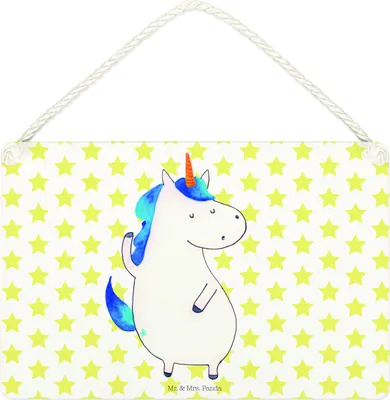 Produktbild von Mr. & Mrs. Panda Wandbild Holz Einhorn Mann DIN A4 - Weiß - Geschenk, Holzschild, Unicorn, Türschild, Schild, Party, Freundin, holzbild, Einhörner, Familie, wandtafel