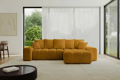 Produktbild von ALTDECOR Ecksofa mit Schlaffunktion und Bettkasten ENIL-L 297x189x68 cm  Senfgelb - Corner Sofa Eckcouch Couch L-Form  Schlafcouch Ausziehbar Wohnlandschaft