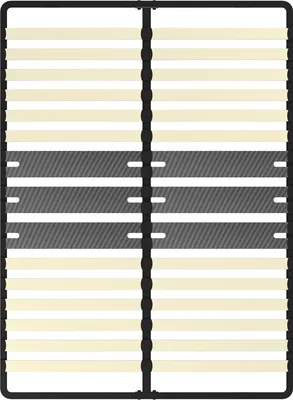 A top-down view of a bed frame slatted base.