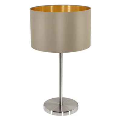 Produktbild von EGLO Tischlampe Maserlo, Textil Tischleuchte, Nachttischlampe aus Stahl und Stoff, Farbe: Nickel matt, taupe, gold, Fassung: E27, inkl. Schalter
