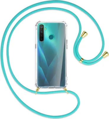 Produktbild von Handykette Backcover-Schutzhülle mit Band (Metall goldfarben) für Realme 5 Pro - türkis