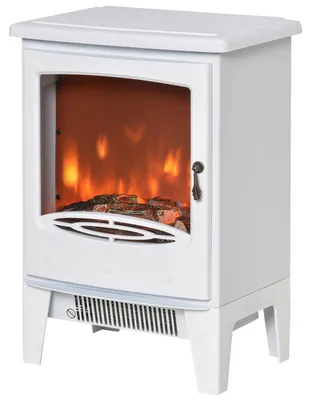 Image de Cheminée électrique avec effet de flamme LED, poêle électrique avec chauffage, cheminée décorative de 900/1800 W, feu de cheminée électrique, couleur blanche