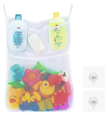 Produktbild von Badspielzeugnetz Badewannennetz Spielzeugaufbewahrung - Mit 2 selbstklebenden Haken - Aufbewahrungsnetz für Badespielzeug