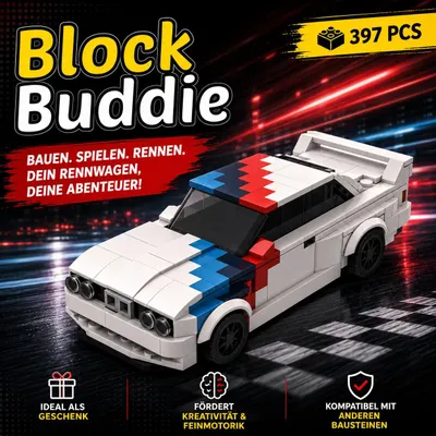 Produktbild von BlockBuddie™ E30 M3 inspirierter Sportwagen MOC – 453 Teile – Klassischer Rennwagen – Klemmbaustein Set