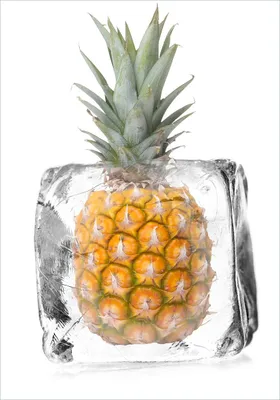 Produktbild von Wallario Poster - Ananas in Eiswürfel - Eiskaltes Obst, Kunstdruck Größe: 70 x 100 cm