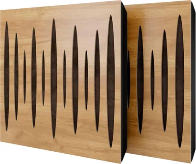 Obrázek produktu pro Balení po 2 kusech – akustický panel s velurovým potahem a montážní sadou | 50 x 50 x 5 cm | Absorpce, difúze, odraz a zvuková izolace | [PULSAR – dub | hnědá]