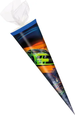 Produktbild von Schultüte / Zuckertüte / 35cm / rund / Tüllverschluss / "Sportwagen"