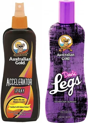 Productafbeelding van Australian Gold Accelerator spray bruiningsversneller + Australian Gold Dark Legs bruiningslotion voor benen 250 ml