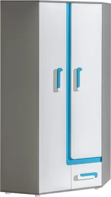 Produktbild von Jugendzimmer - Drehtürenschrank / Kleiderschrank Oskar 02, Farbe: Anthrazit / Weiß / Blau - 192 x 90 x 90 cm (H x B x T)