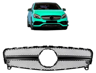 Obrázek produktu pro Černá maska chladiče, kompatibilní s modelem Mercedes A-Klasse W176, faceliftové verze od roku 2015 do 2019, kromě modelu A45 AMG