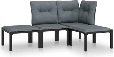 Immagine prodotto di set 4 pezzi da giardino in poly rattan nero e grigio