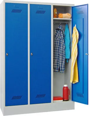 Produktbild von Spindschrank m. Sockel - Höhe 185 cm - 3 Abteile a 40 cm - Drehriegel - himmelblau/tiefschwarz