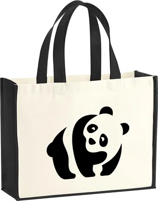 Produktbild von Huuraa Jutetasche Panda Silhouette 21 Liter Black Jute und Baumwolle Einkaufstasche Geschenkidee