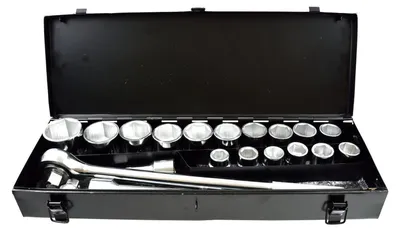 Immagine prodotto di Valigetta in metallo con chiavi a bussola,cricchetto e prolunghe 3/4'', 19-50 mm, kit attrezzi per auto, officina, fai-da-te ,21 pezzi Geko