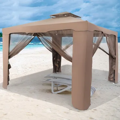 Produktbild von GOPLUS 3x3m Pavillon mit 4 Seitenwänden & doppeltem Dach, Gartenpavillon, UV-Schutz 50+, wasserdicht, Partyzelt Gartenzelt mit Moskitonetz aus Mesh