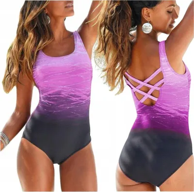 Zdjęcie produktu dla Jednoczęściowy strój kąpielowy monokini boho fioletowy kostium na basen L