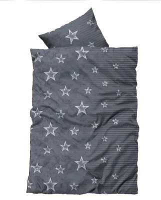 Produktbild von 4 teilig Thermofleece Bettwäsche 155x220 cm Übergröße Sterne grau silber Flausch