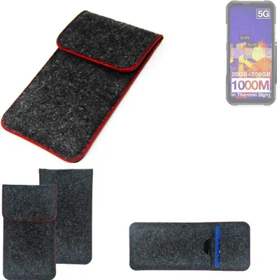 Produktbild von K-S-Trade Handy Schutz Hülle kompatibel mit Doogee V20 Pro Schutzhülle Handyhülle Filztasche Pouch Tasche Case Sleeve Filzhülle dunkelgrau roter