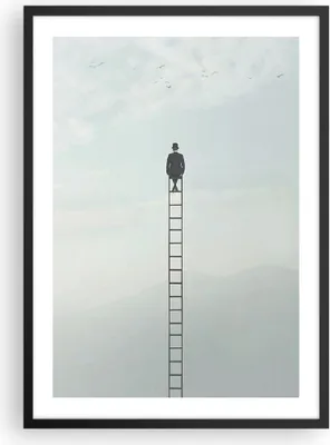 Produktbild von Gerahmtes Poster - Schwarzer Rahmen - Leiter Himmel Symbol - 50x70 cm - Wand Bild - Wanddeko - Wandbilder - Kunstposter - Wandposter - Bilderrahmen - Bilder - Kunstdruck - P2BPA50x70-4463