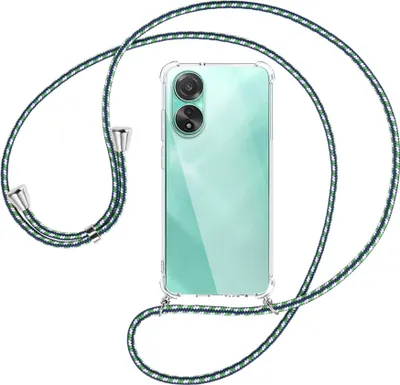 Produktbild von Handykette Backcover-Schutzhülle mit Band (Metall silberfarben) für Oppo A78 4G (CPH2565) - grün/blau/weiß
