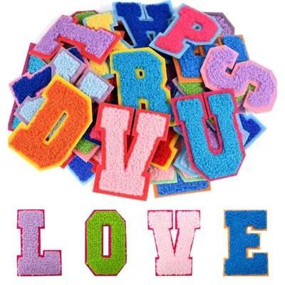 26 selbstklebende Buchstaben-Patches A-Z, Chenille-Stickerei, 7x6,8 cm