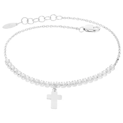 Produktbild von Damen Armband 585er Weißgold Zirkonia Kreuz Armkette Goldarmband Kettenarmband inkl. Etui