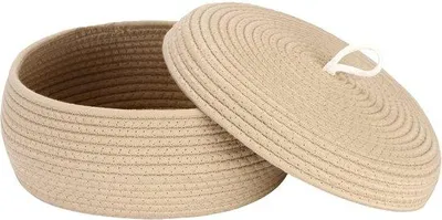 Image de Panier de rangement en coton avec couvercle, grand format, plat, couleur kaki, 33 x 14 cm