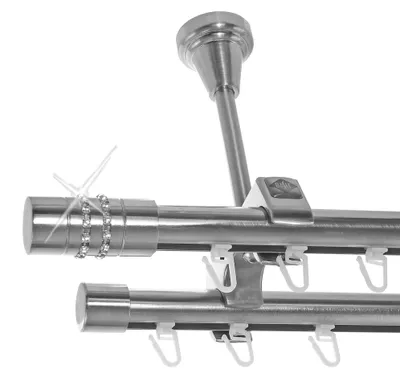 Produktbild von Innenlauf Edelstahl Look Gardinenschiene Gardinenstange 20mm Deckenträger 2-läufig Kristall D61 E80E30 II