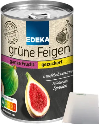 Produktbild von Edeka Grüne Feigen ganze Frucht gezuckert (415g Dose) + usy Block