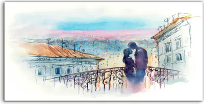 Produktbild von Coloray Canvas 140x70  Wandbild Leinwand Bilder Foto Architektur Verliebtes Paar Stadt